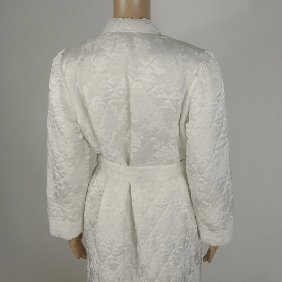 Vintage 50’s Christian Dior Floral Quilted Ivory White Button Satin Robe Medium - Picture 4 of 9